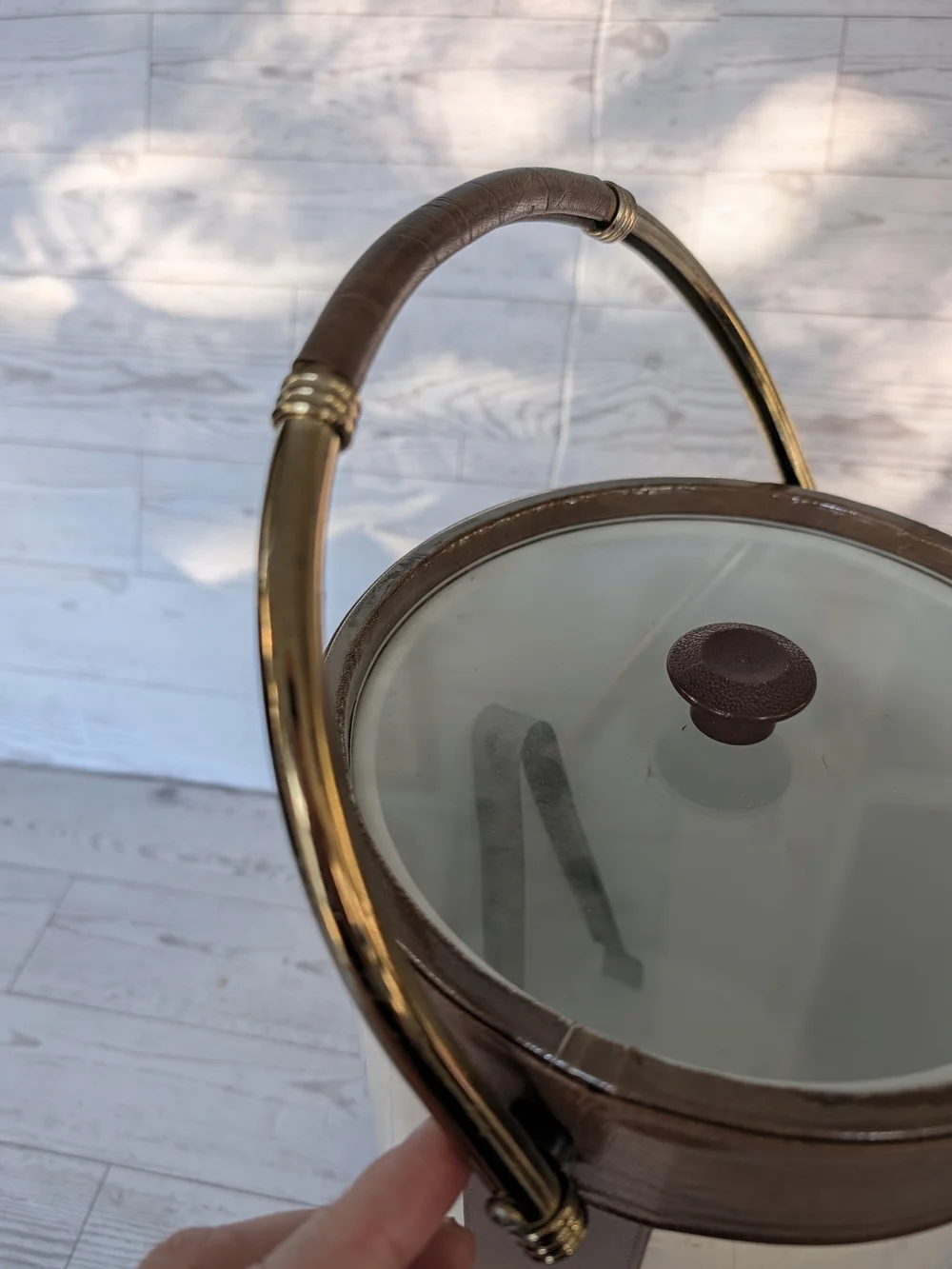 Vintage 1970s Norman Rockwell Ice Bucket Mid-Century Barware w/ faux leather